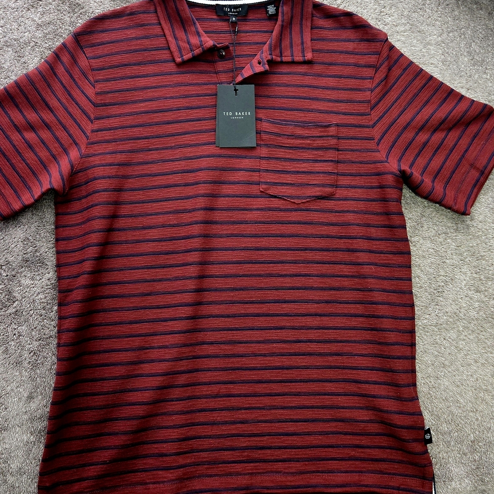 Ted Baker Men's Striped Polo In Maroon NWT